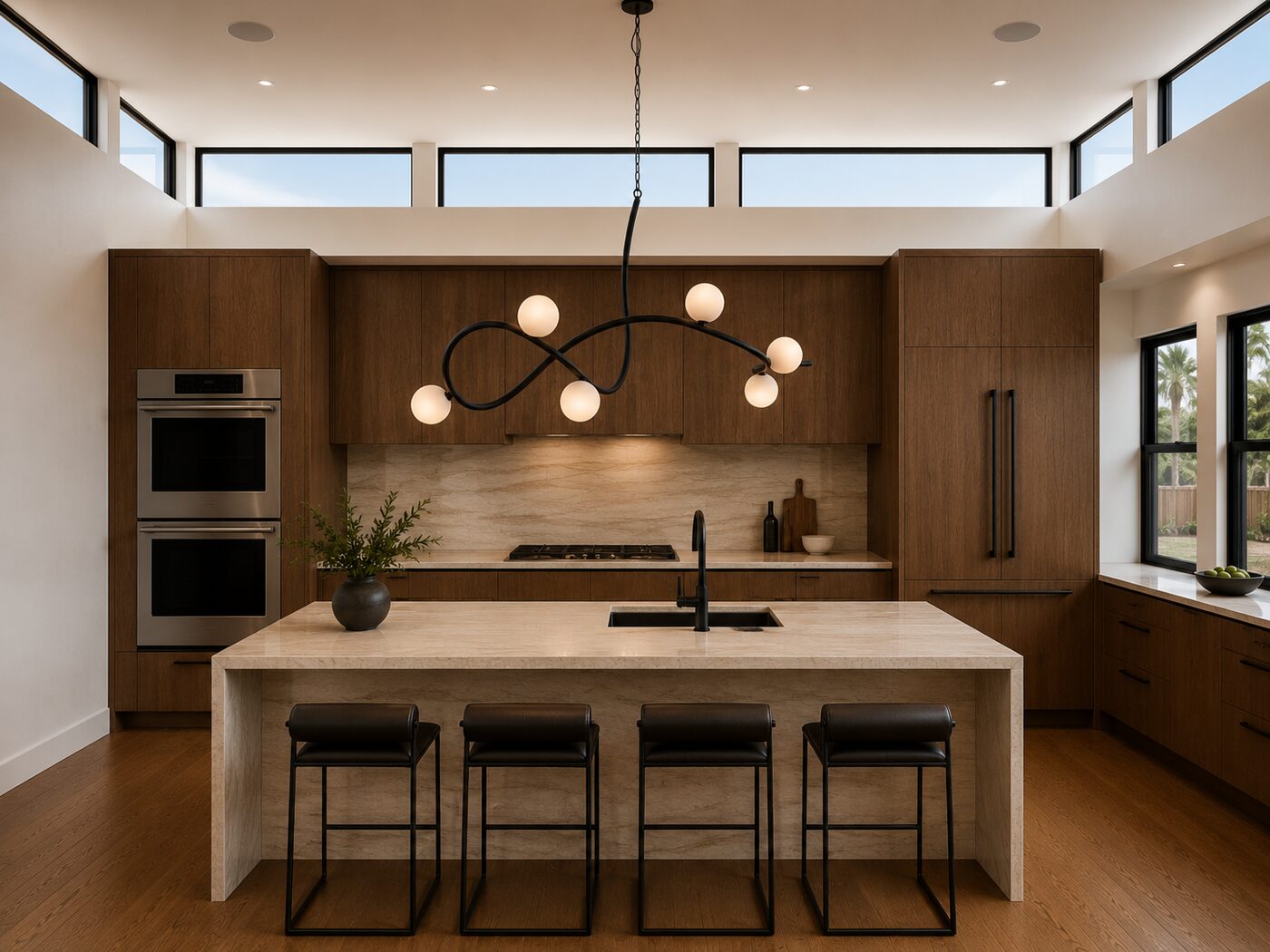 Chef's kitchen with walnut cabinetry